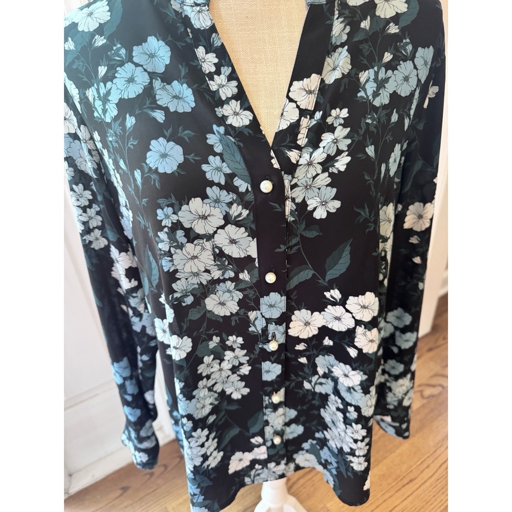 Karl Lagerfeld Floral Print Blouse Shirt Tunic Top Size Large - Picture 10 of 15